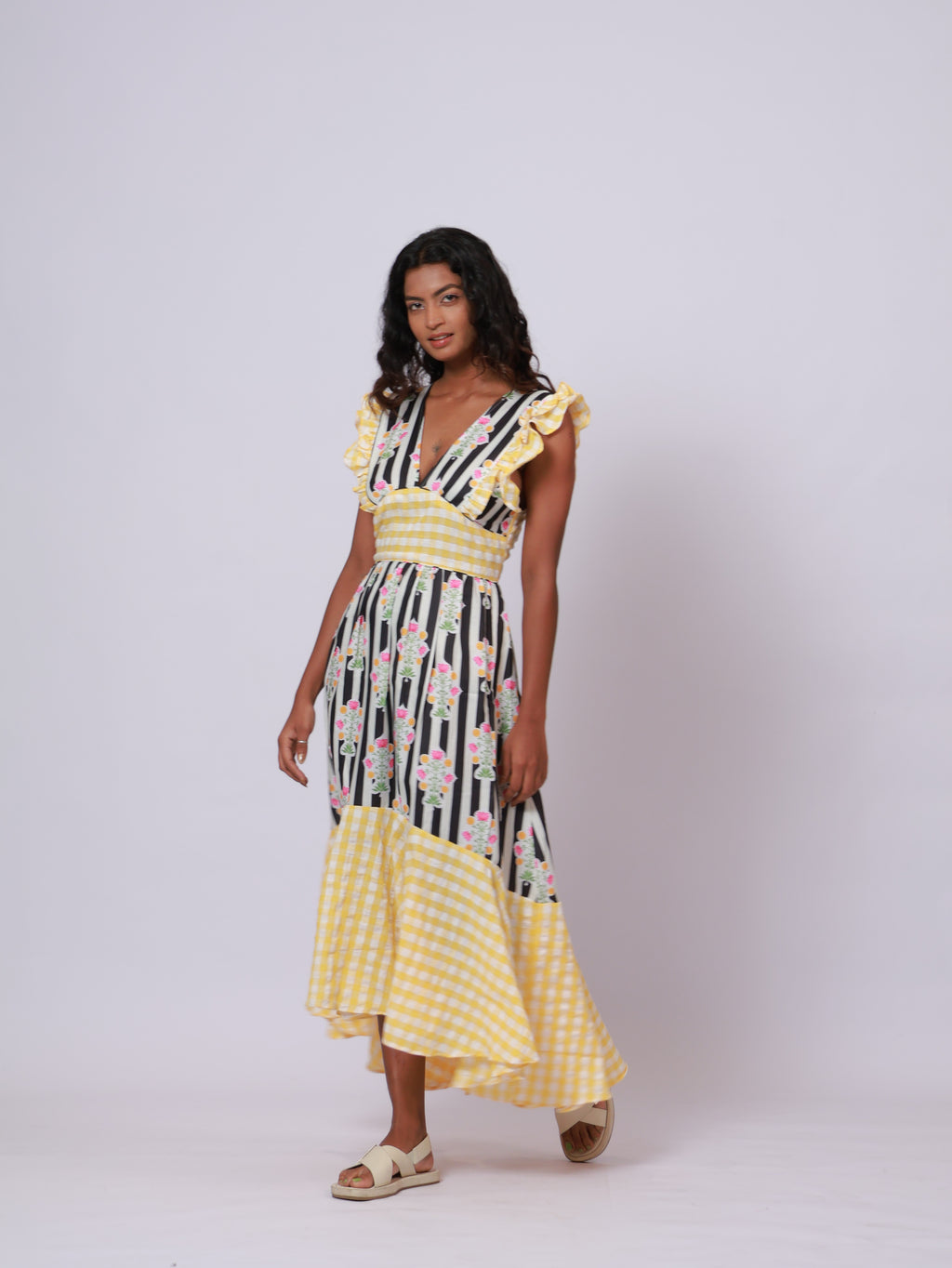 B&W Yellow Ghingham Dress