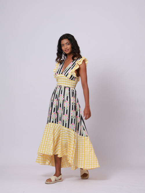 B&W Yellow Ghingham Dress