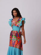 Floral Blue Ghingham Dress