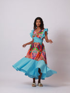 Floral Blue Ghingham Dress