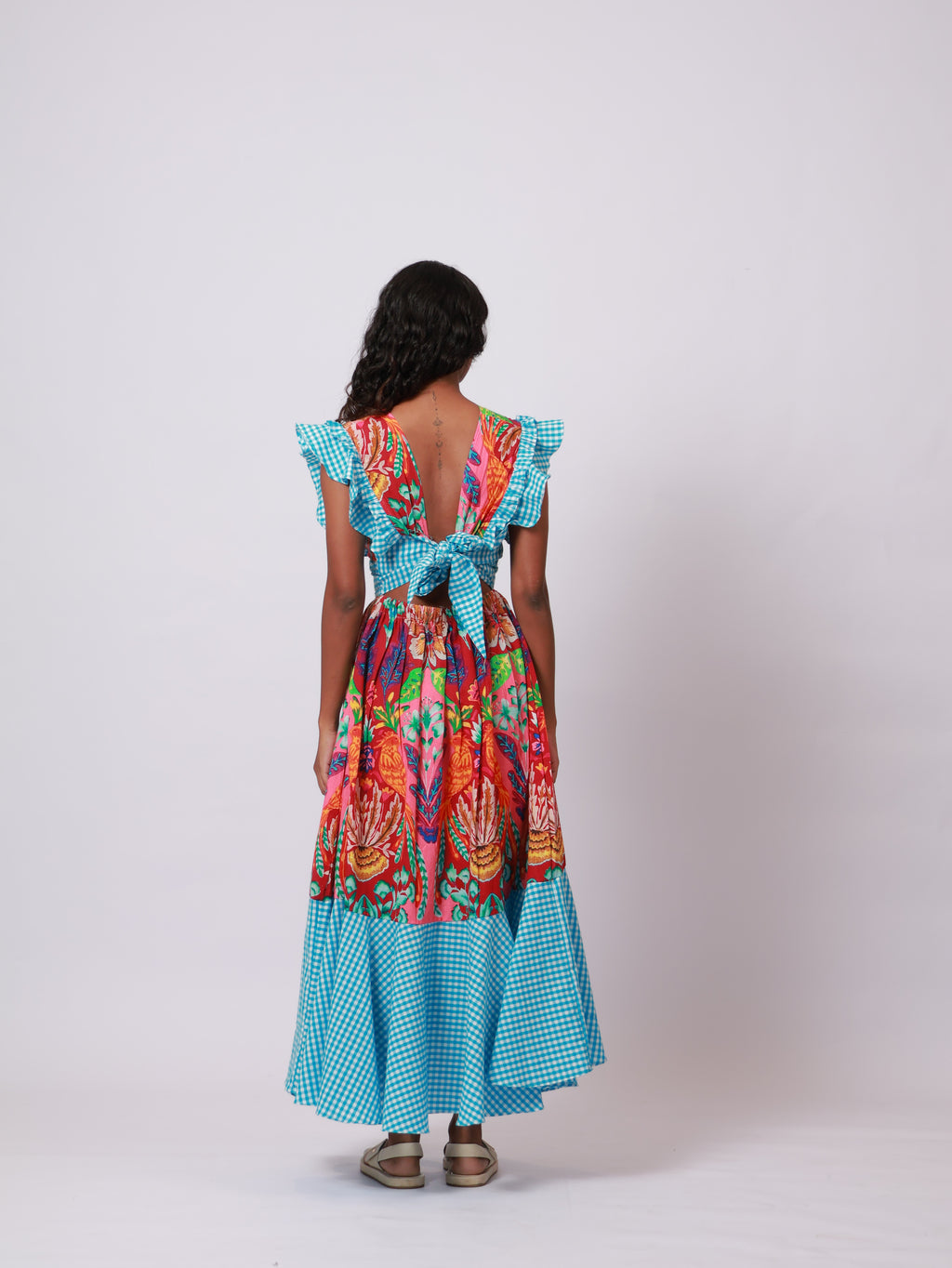 Floral Blue Ghingham Dress