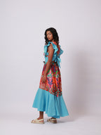 Floral Blue Ghingham Dress