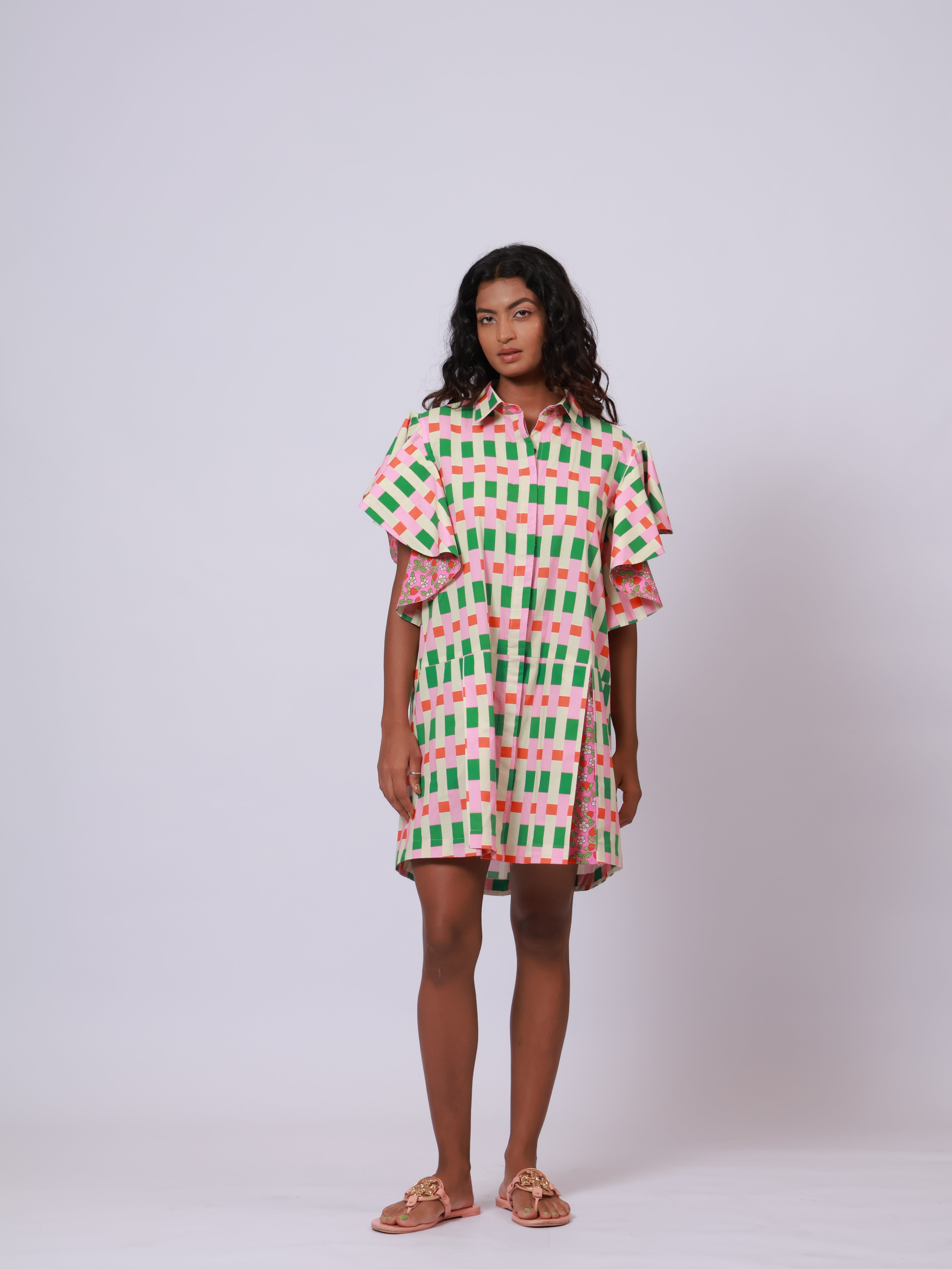 Ruffle sleeve Print dress