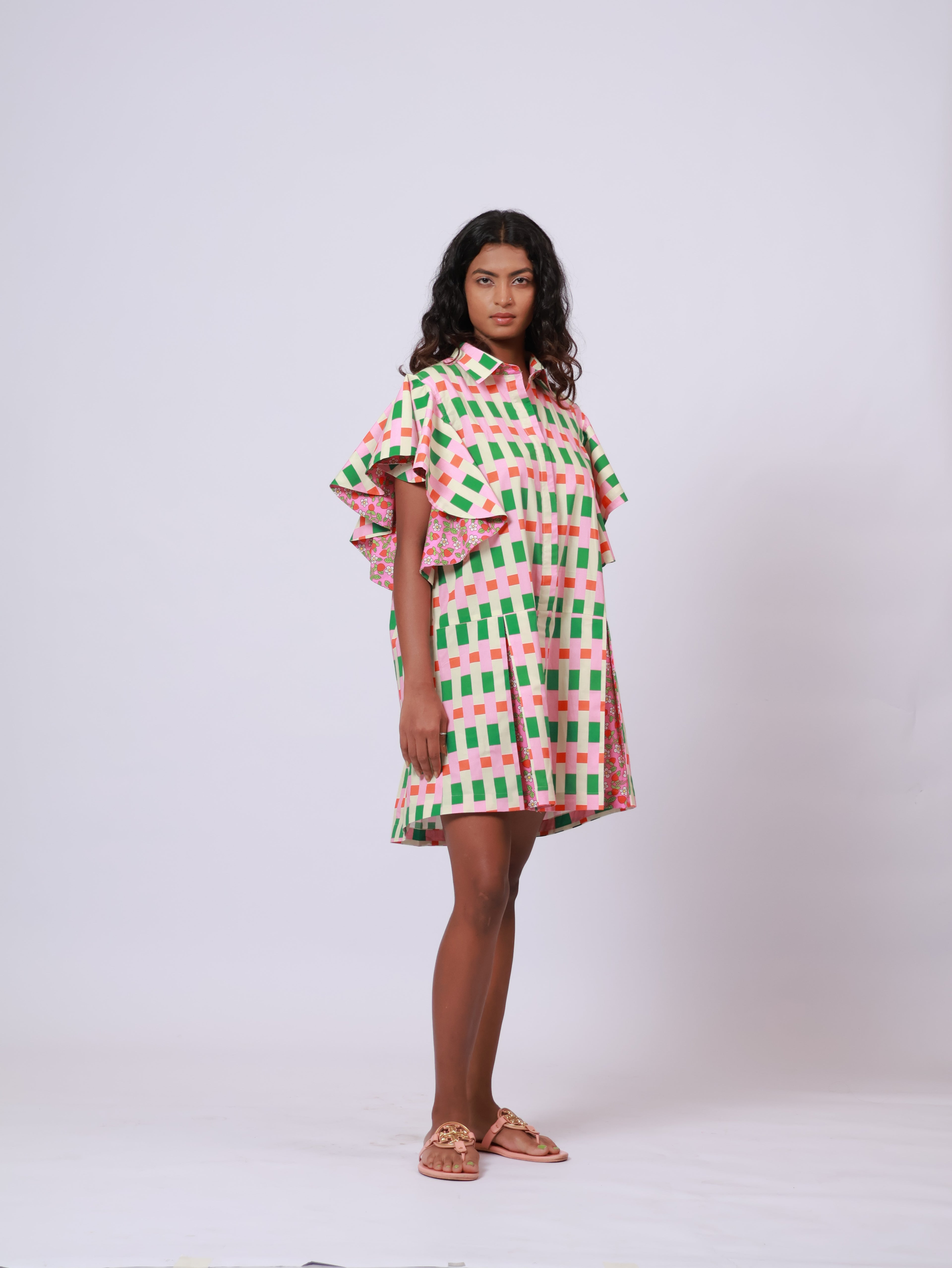 Ruffle sleeve Print dress