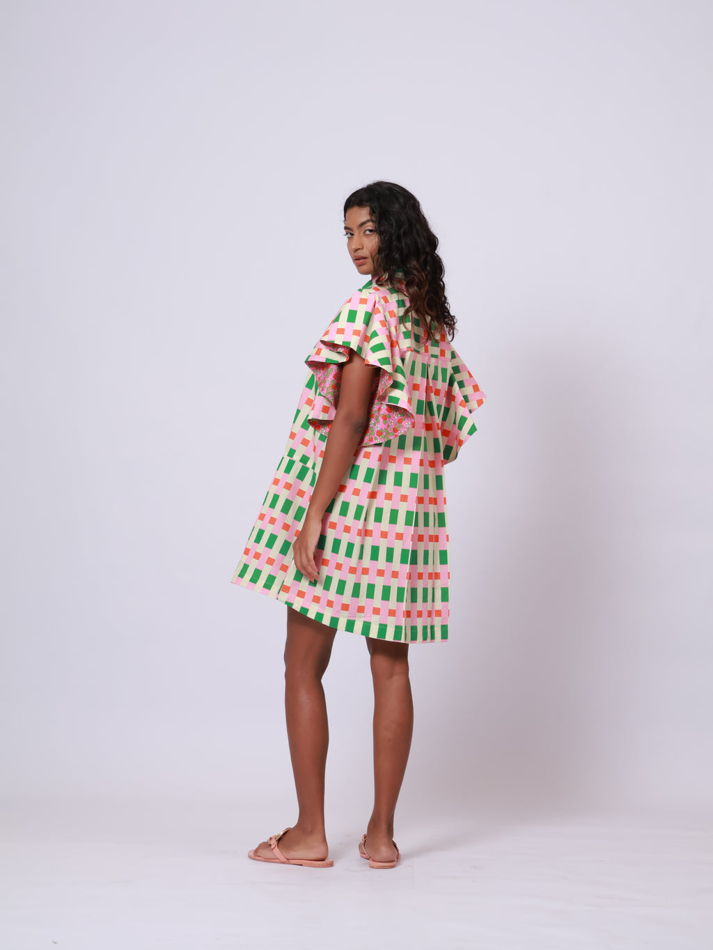 Ruffle sleeve Print dress