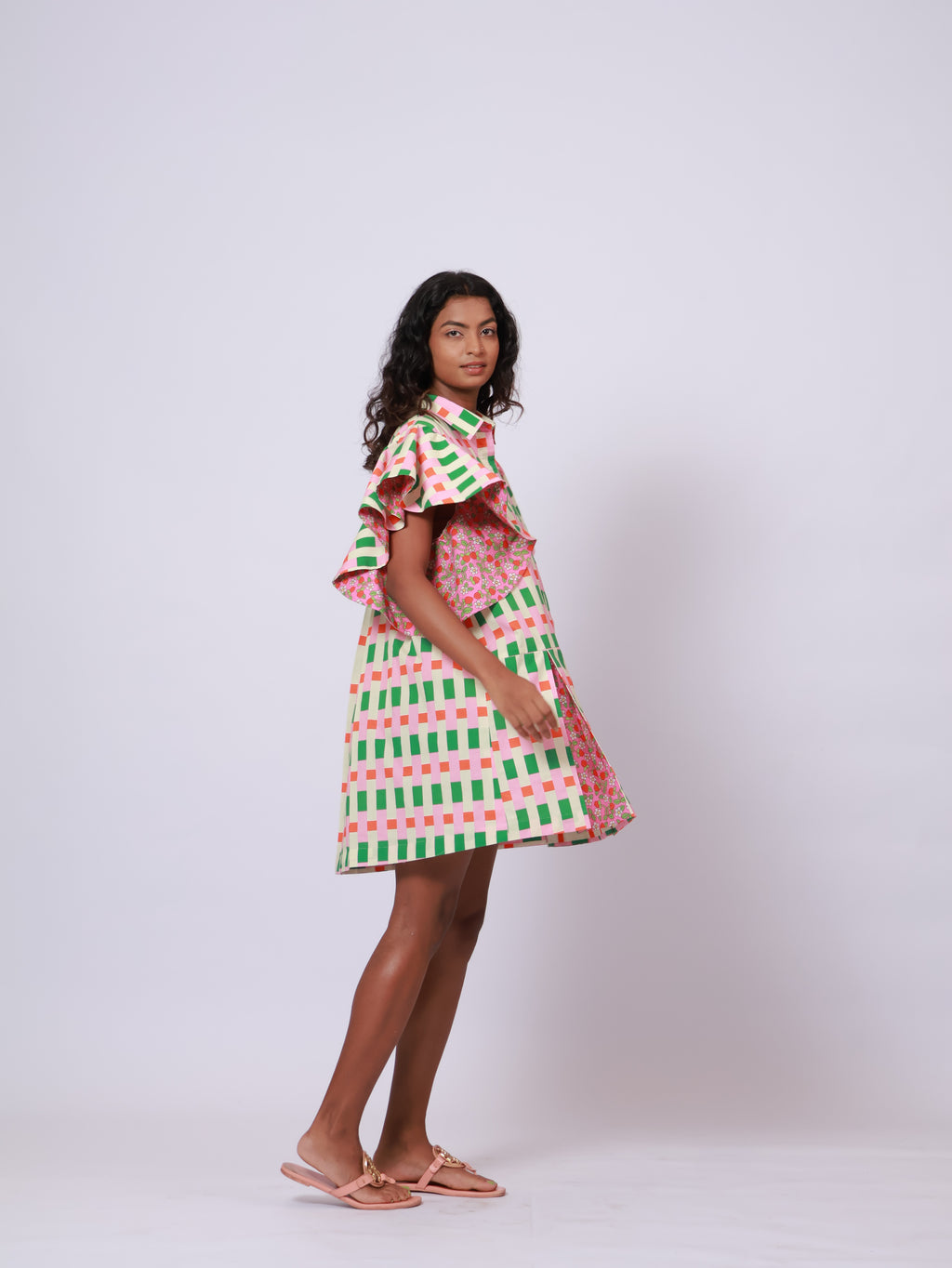 Ruffle sleeve Print dress