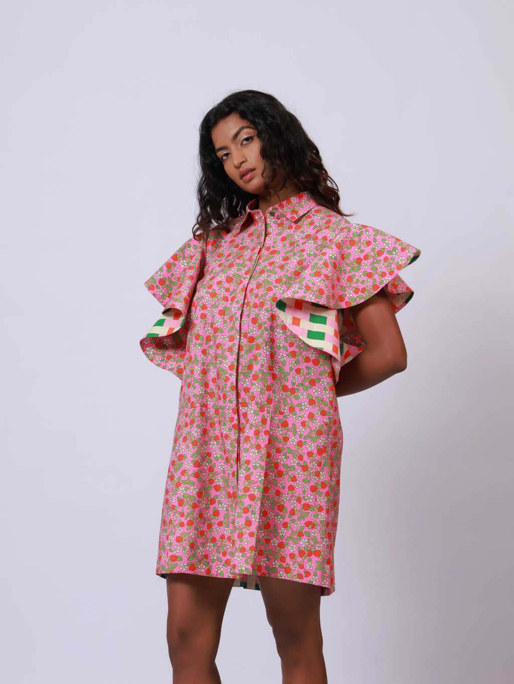 Ruffle sleeve Pink dress