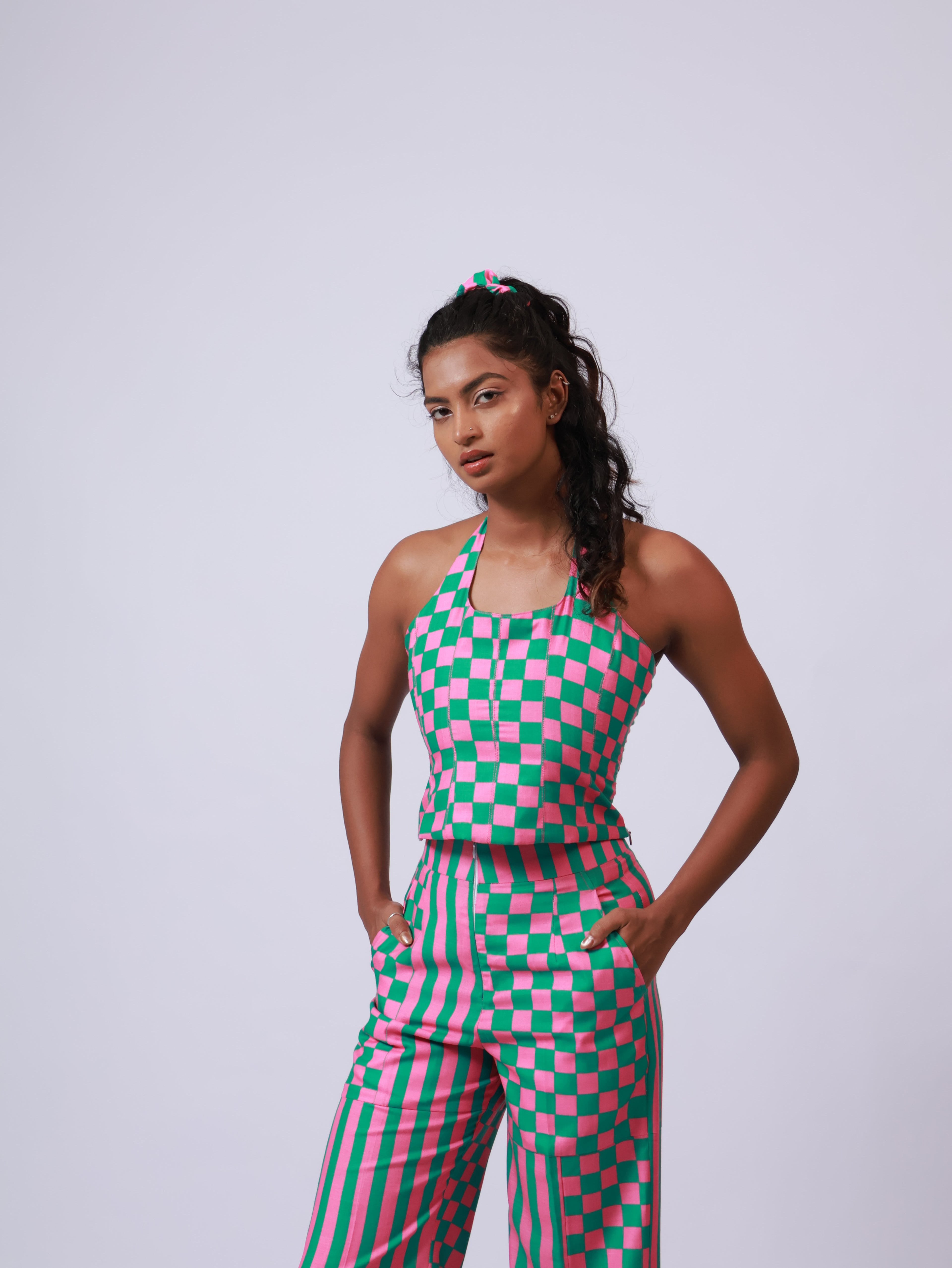 Pink and green halter top