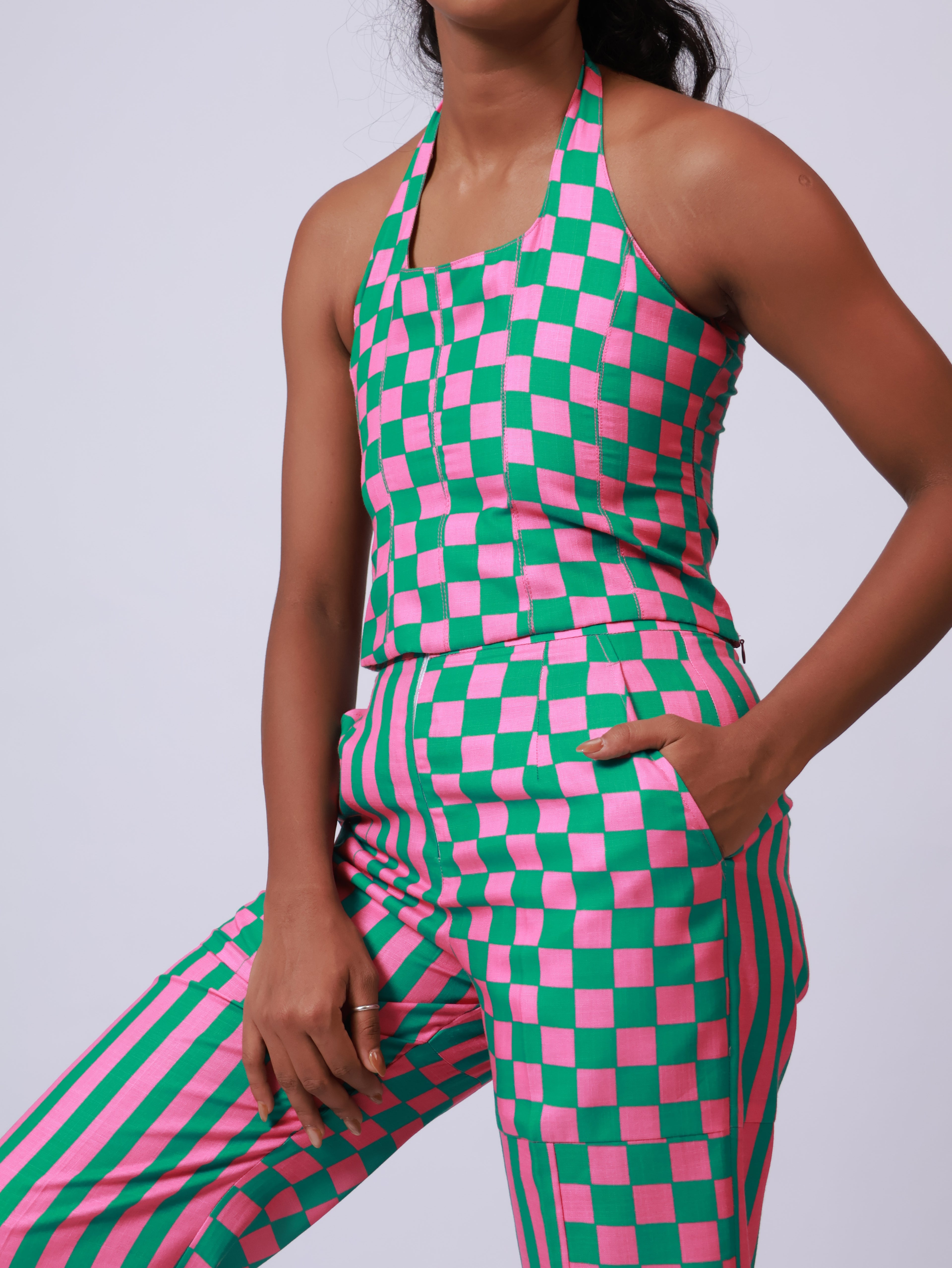 Pink and green halter top