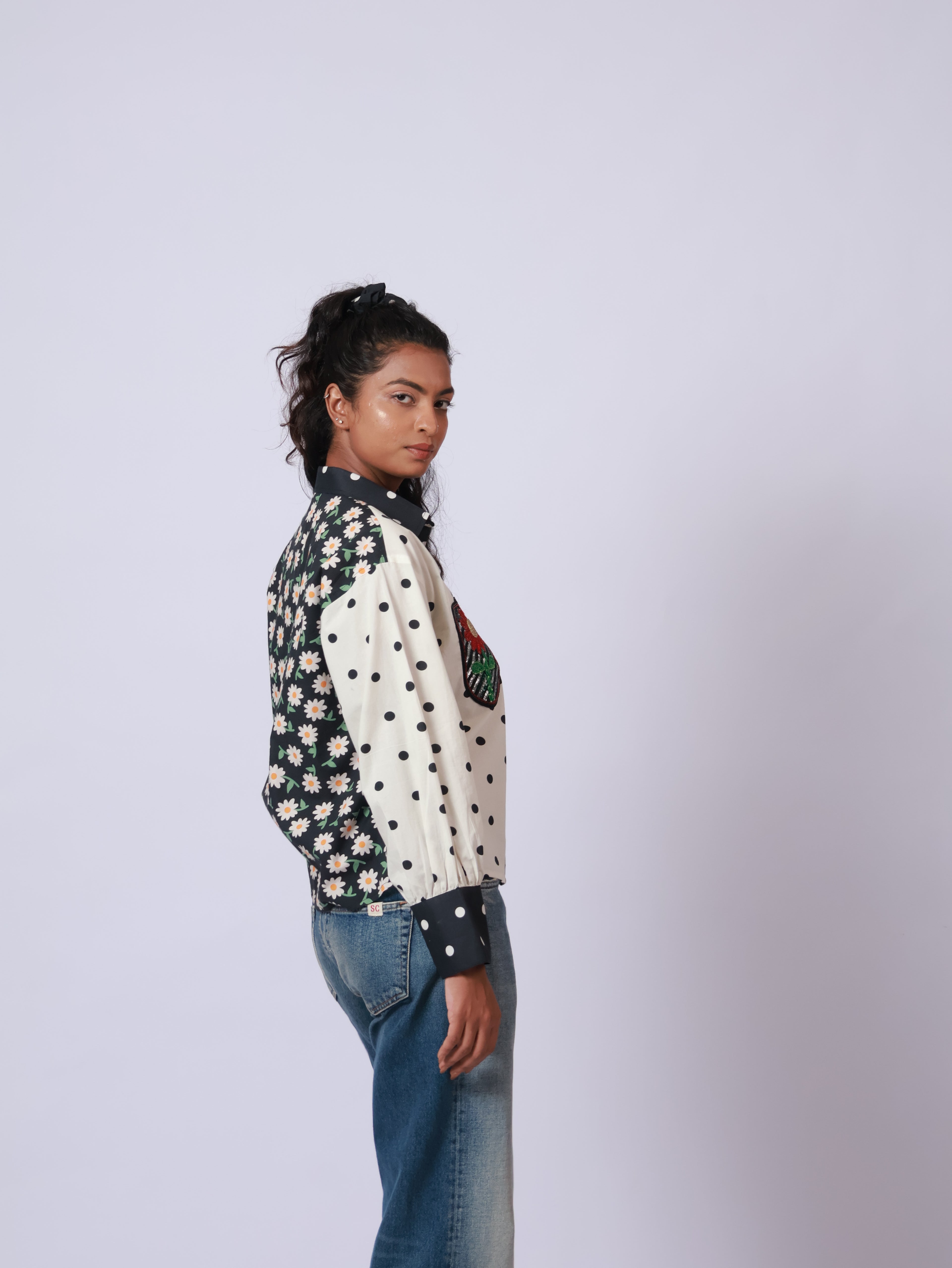 Pocket Full of flowers on white